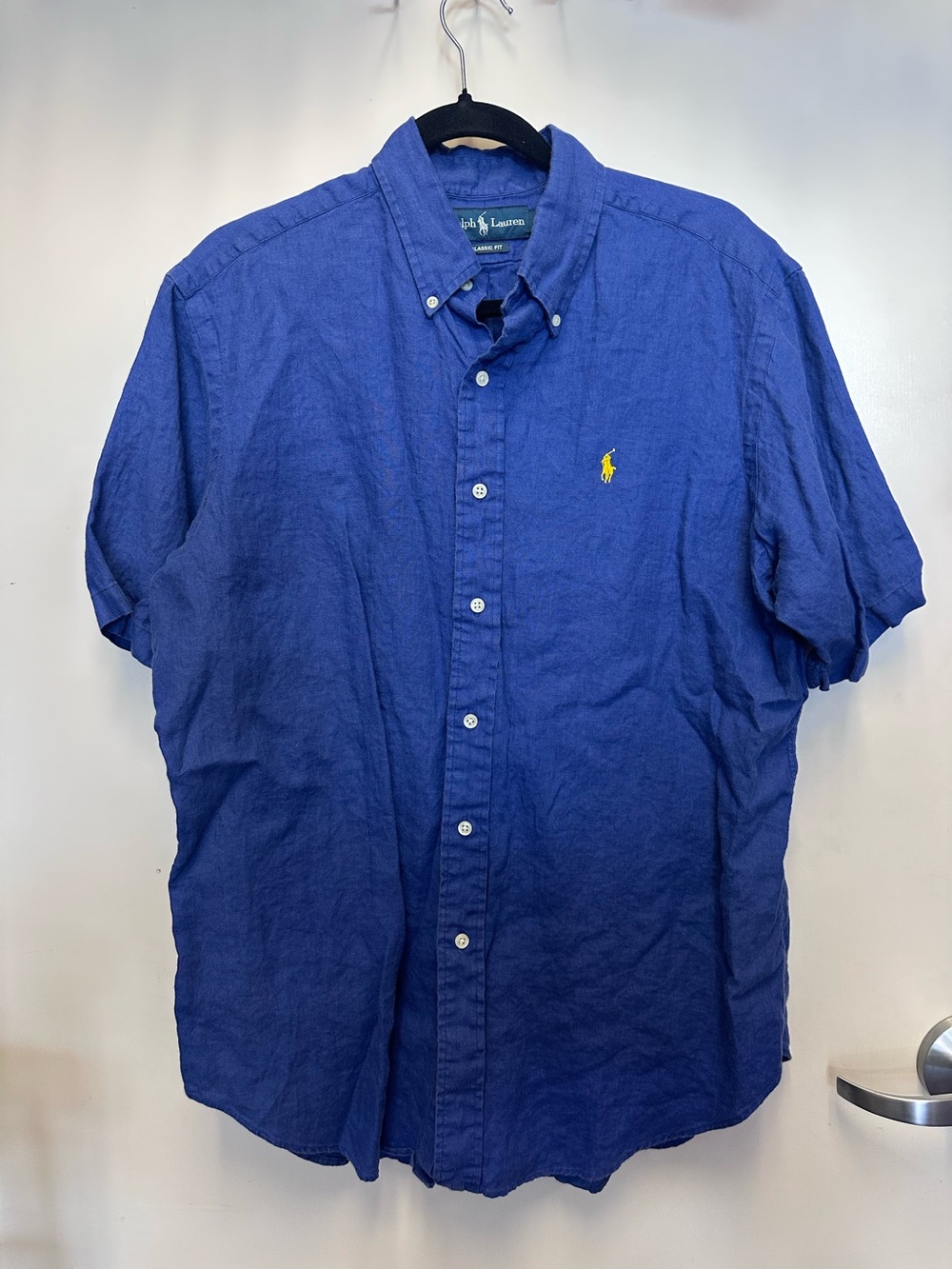Ralph Lauren Blue Short-Sleeve Button-Down Shirt with Yellow Pony